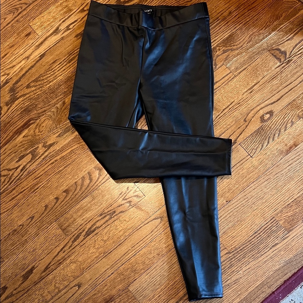 LOFT Black Faux Leather Leggings, NWOT, M